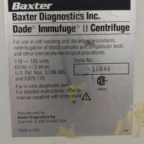 Lot of 2 - Baxter Dade Immufuge II Centrifuge