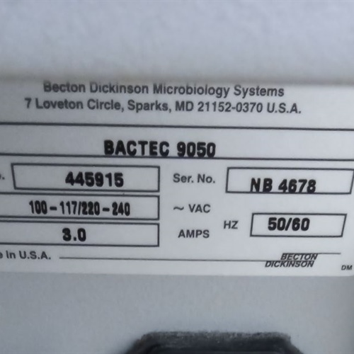 Becton Dickinson Bactec 9050 Blood Cultural System 