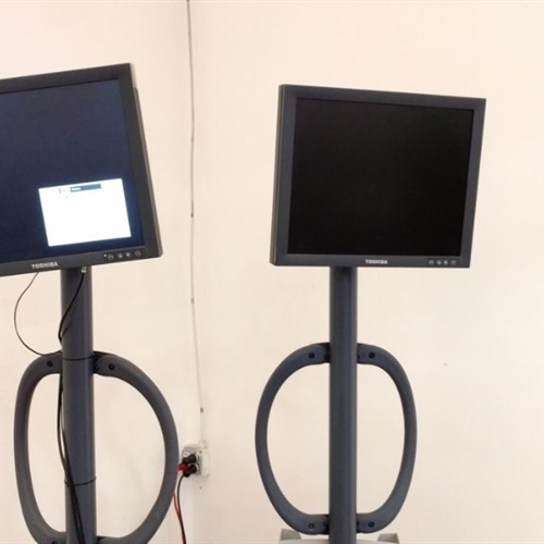 Lot of 2 Toshiba Monitors w/ Rolling Stands 