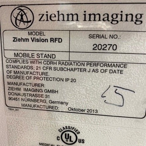 2013 Ziehm Vision RFD Mobile C-arm with Vascular Software