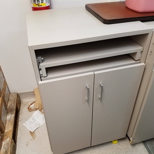 Rolling cabinets with folding table at Utah Dialysis