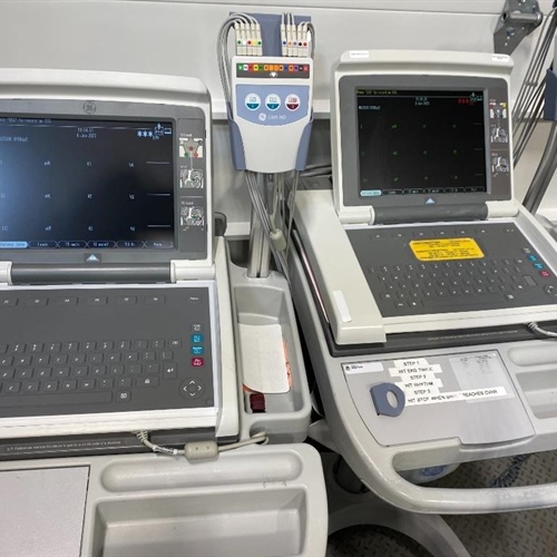GE MAC 5500 Electrocardiographs EKG with Leads and Rolling Cart, lot of 9