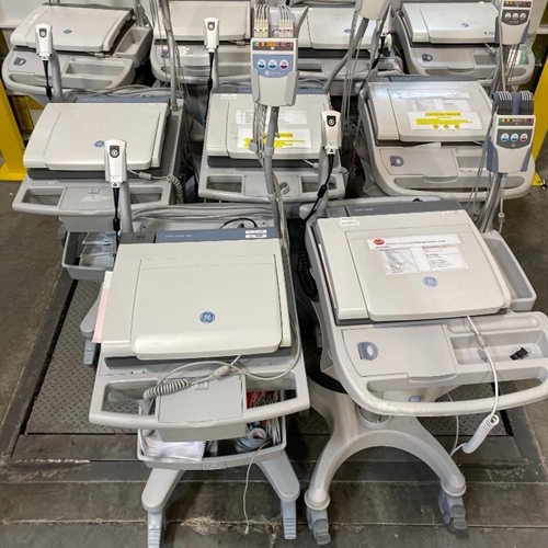 GE MAC 5500 Electrocardiographs EKG with Leads and Rolling Cart, lot of 9