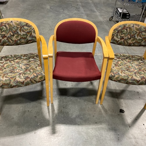 Wooden Chairs, Fabric, lot of 3